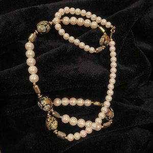 Vintage Japanese Pearl and Floral Bead Necklace